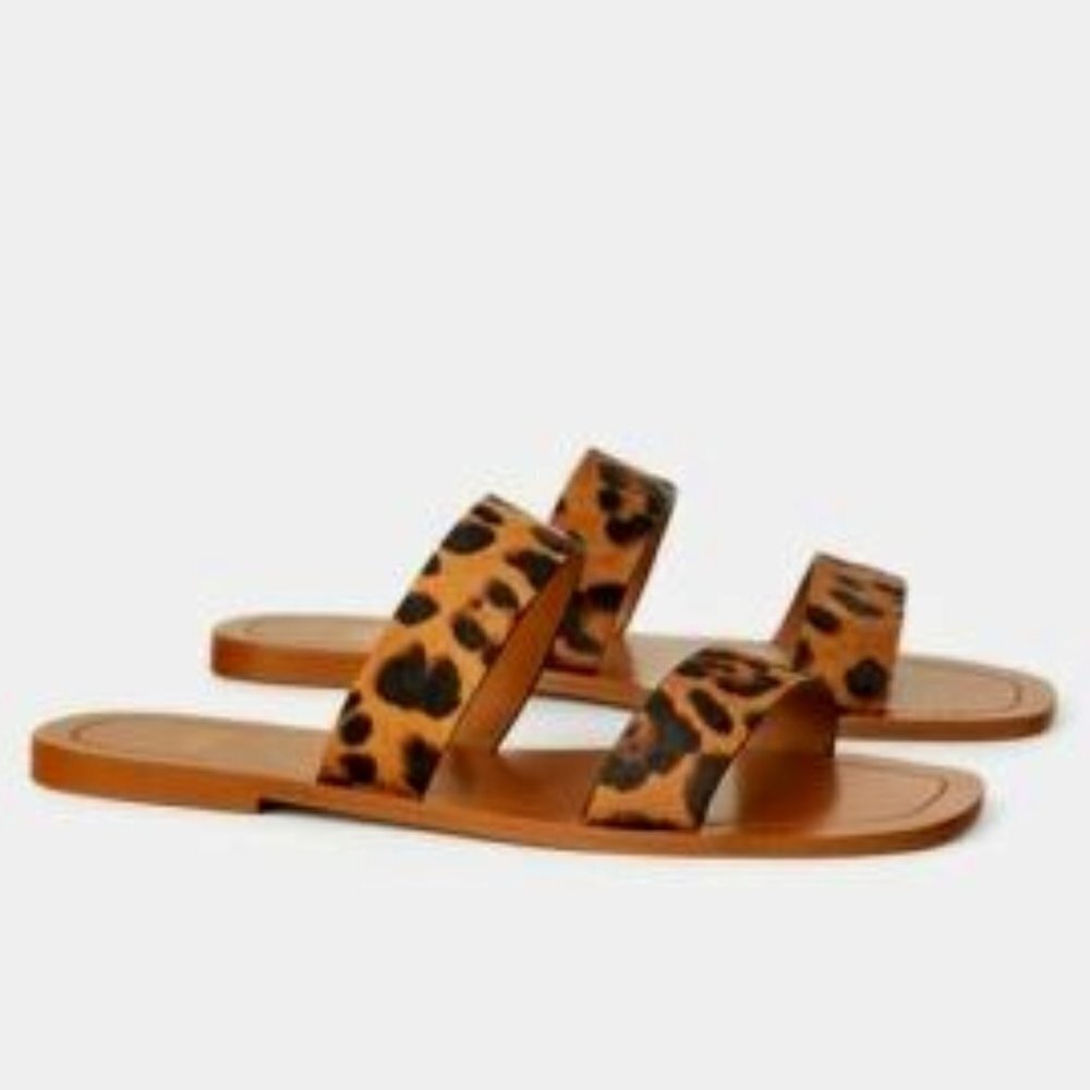 Zara Animal Print Sandals‎ Leopard Vegan Leather Straps Flat
